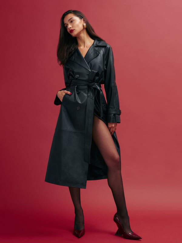Veda Ashland Leather Trench - Black